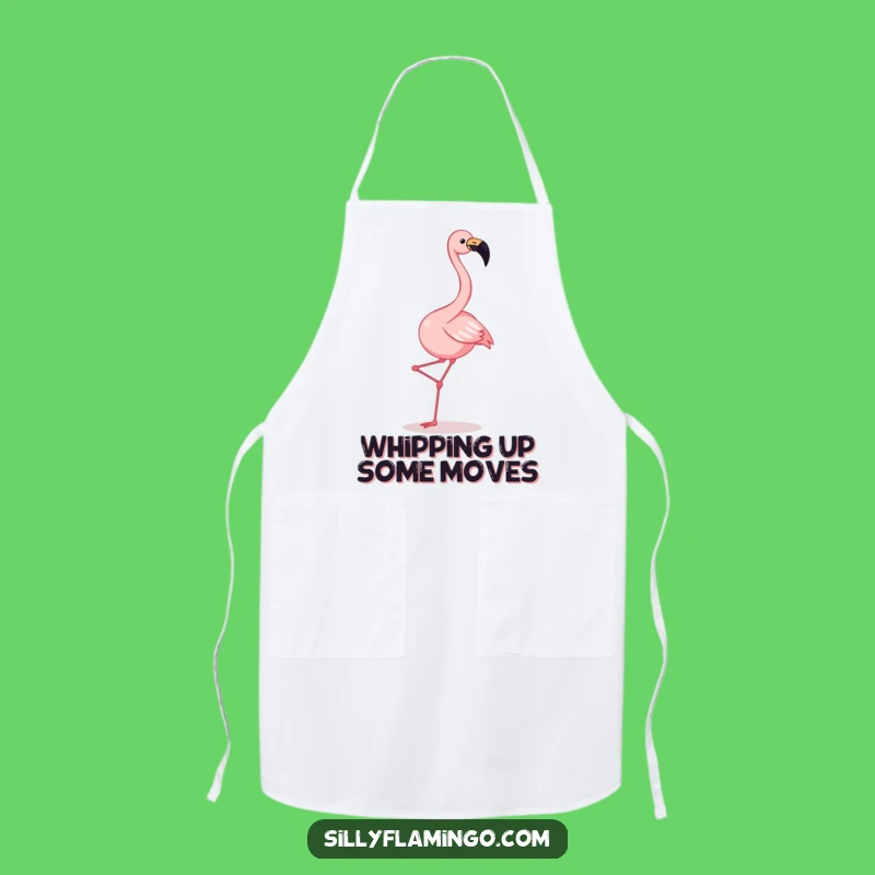 Funny Flamingo Dance Apron: Chef Flamingo Squawking Kicking Legs Kitchen Gear