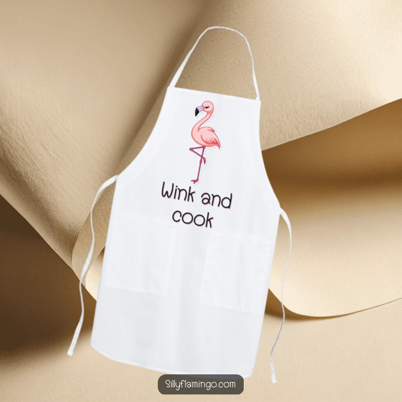 Funny Flamingo Wink Apron featuring an elegant flamingo winking playfully, perfect for a cheerful and stylish cooking experience.