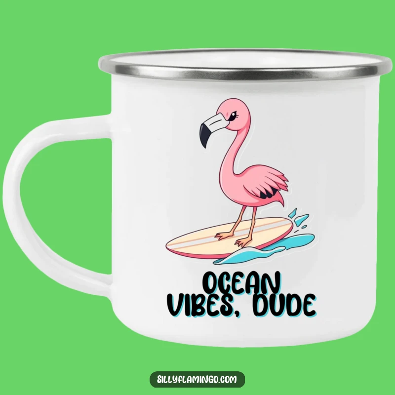 Funny Flamingo Surfer Camping Mug: Winking Bird Adventure Cup, Great Outdoor Gift