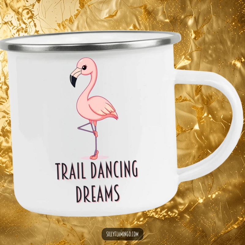 Funny Flamingo Camping Mug: Flamingo gracefully poses on tiny ballet slippers, bringing elegant humor to outdoor adventures.