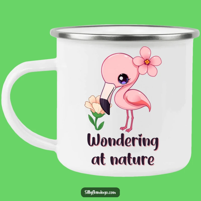 Funny Kawaii Flamingo Curious Flower Camping Mug - Adorable & Whimsical Outdoor Gear