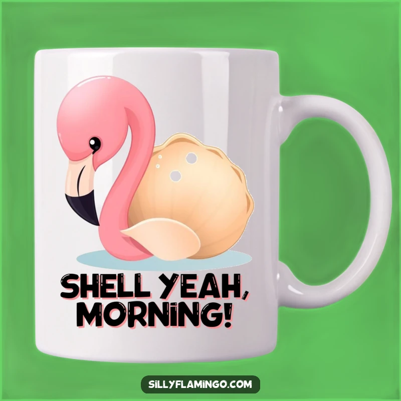 Funny Flamingo & Seashell Mug: Adorable Bird Discovering Treasure, Perfect Gift