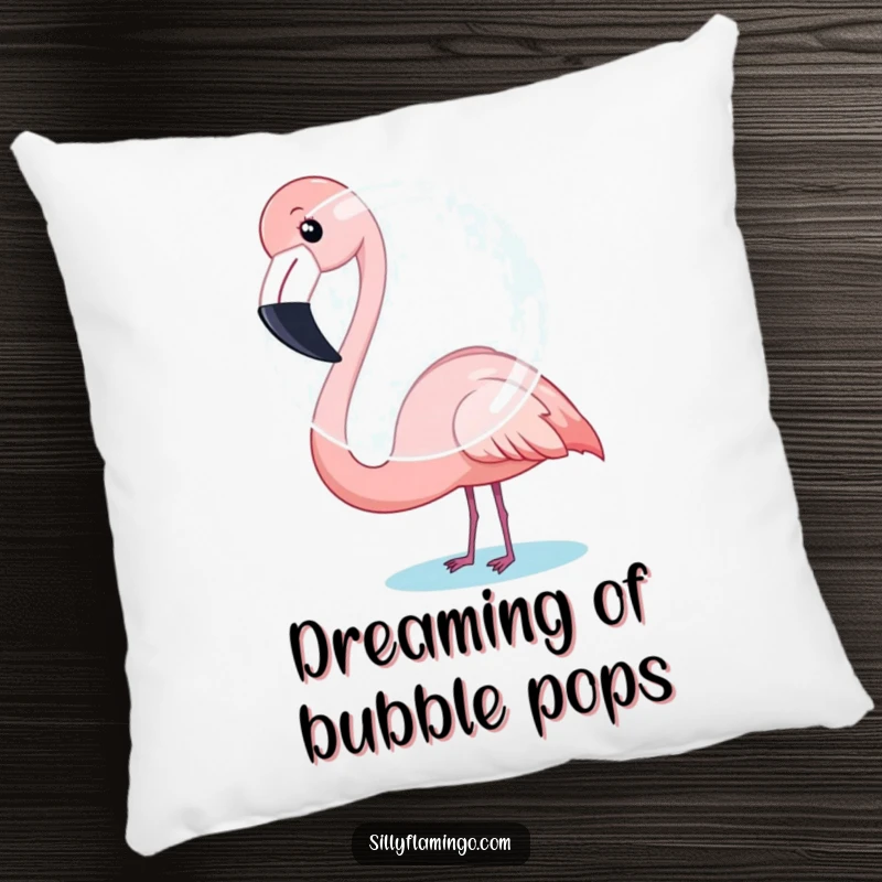 Funny Flamingo Pillow: A soft pillow design of a flamingo humorously attempting to blow a large bubble.