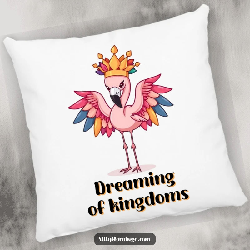 Funny Flamingo Pillow: A determined flamingo hilariously tries to balance its vibrant feather crown, adding comedic flair to decor.