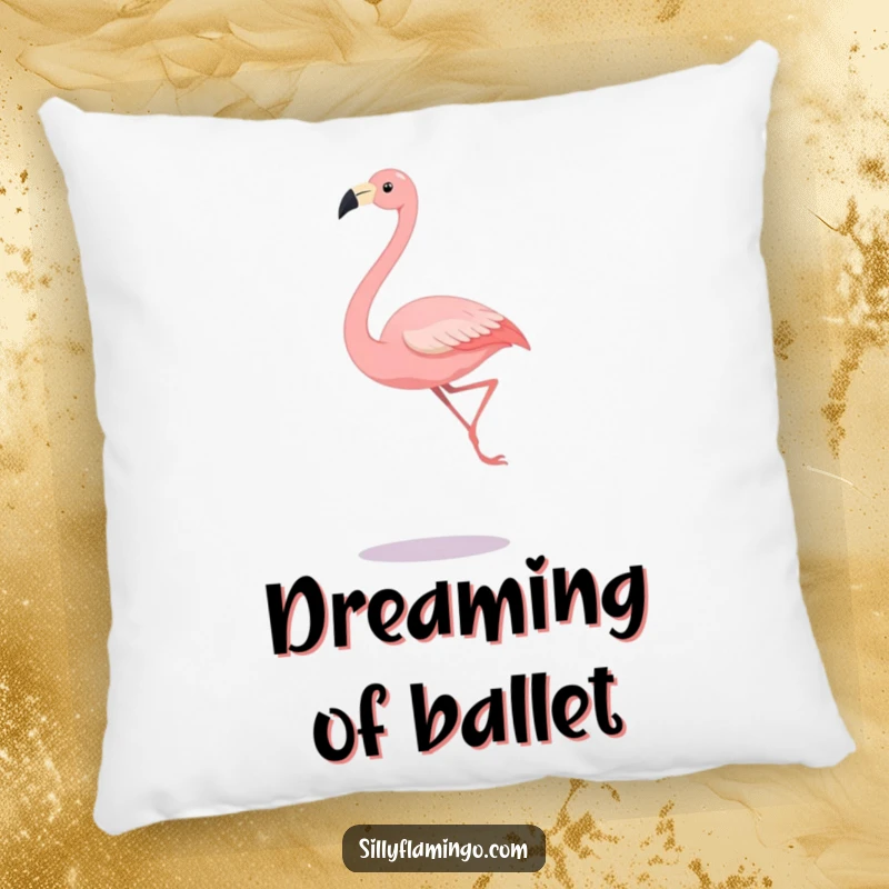 Funny pillow featuring a flamingo with long legs in a graceful leaping pose, perfect for adding humorous comfort.