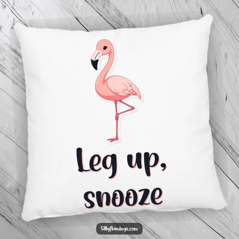Funny pillow featuring a cute flamingo gracefully extending its leg, offering cozy comfort and a touch of whimsy, a charming accent.