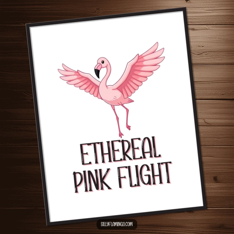 Funny Flamingo Digital Art Print: A proud flamingo with outstretched wings soaring gracefully through a pink sky, perfect for vibrant wall decor.