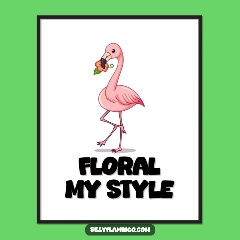 Funny Flamingo Strut Digital Art: Pink Bird Flower Print, Instant Chic Gift