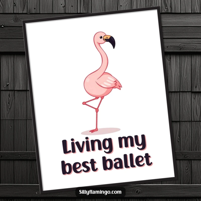Funny flamingo digital art print capturing a joyful squawking flamingo kicking its legs in a hilarious, energetic dance.