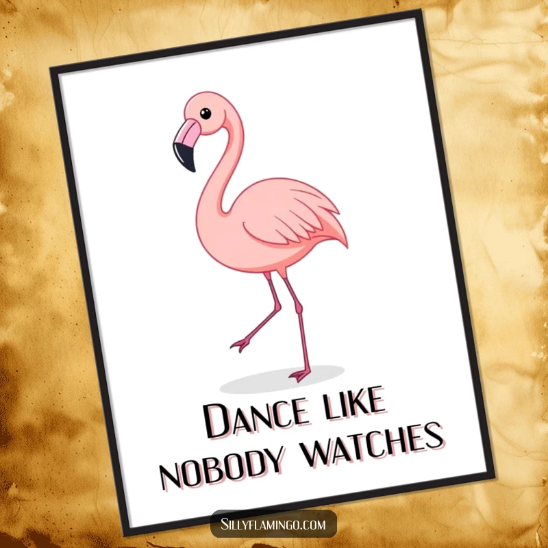 Funny Flamingo Digital Art: A flamingo joyfully performs a spirited shimmy dance, bringing a vibrant and humorous element to any room.