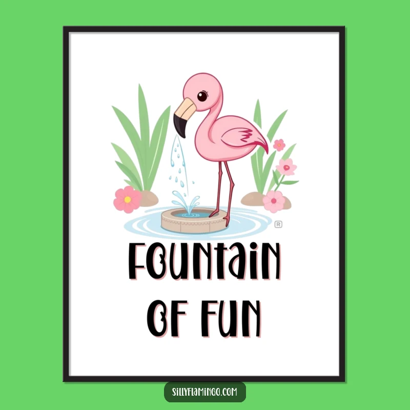 Funny Flamingo Water Spray Digital Print: Instant Playful Art