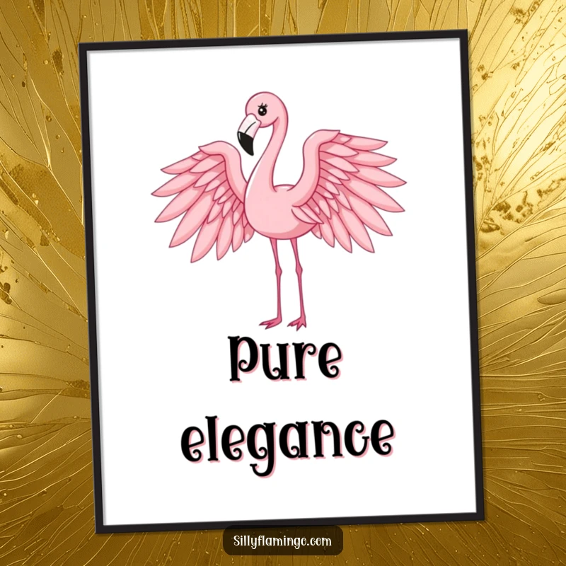 Funny flamingo digital art print of an elegant bird with wings spread wide, creating a dramatic and stylish display.