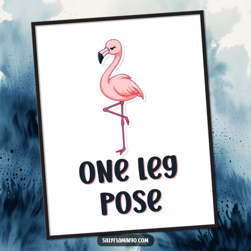 Funny Flamingo Wink Digital Art Print featuring a graceful flamingo balancing with a wink, ready for elegant and humorous wall decor.