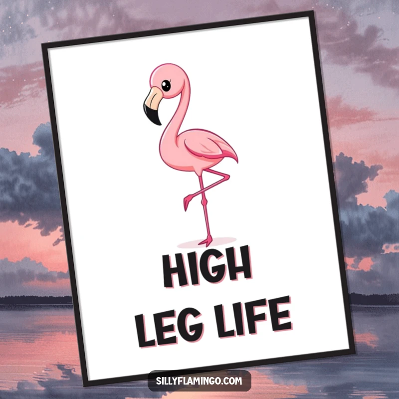 Funny Flamingo Kick Digital Art Print showing a vibrant flamingo mid-kick, ready to be printed for humorous tropical wall decor.
