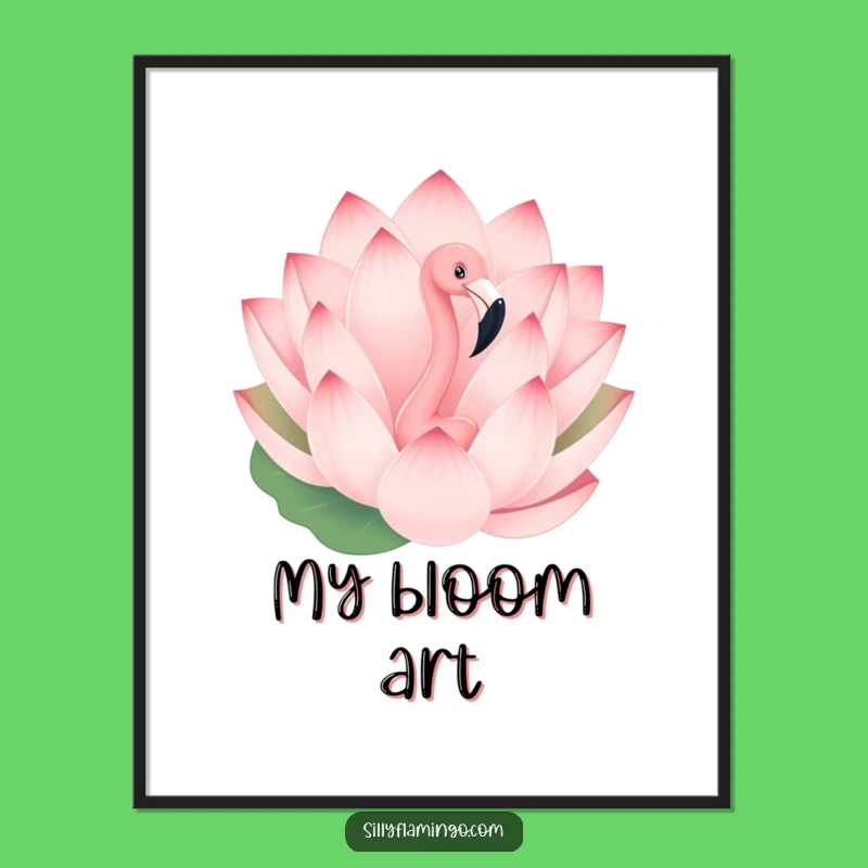 Funny Flamingo Digital Art - Peekaboo Lotus Flower Decor, Quirky Bird Gift