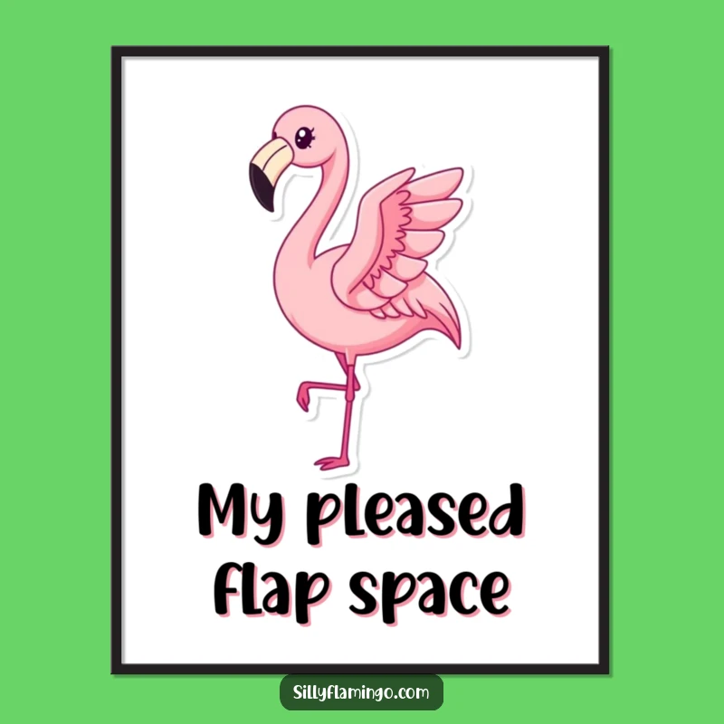 Funny Kawaii Flamingo Digital Art: Pleased Bird Flap Print, Instant Humorous Decor Gift