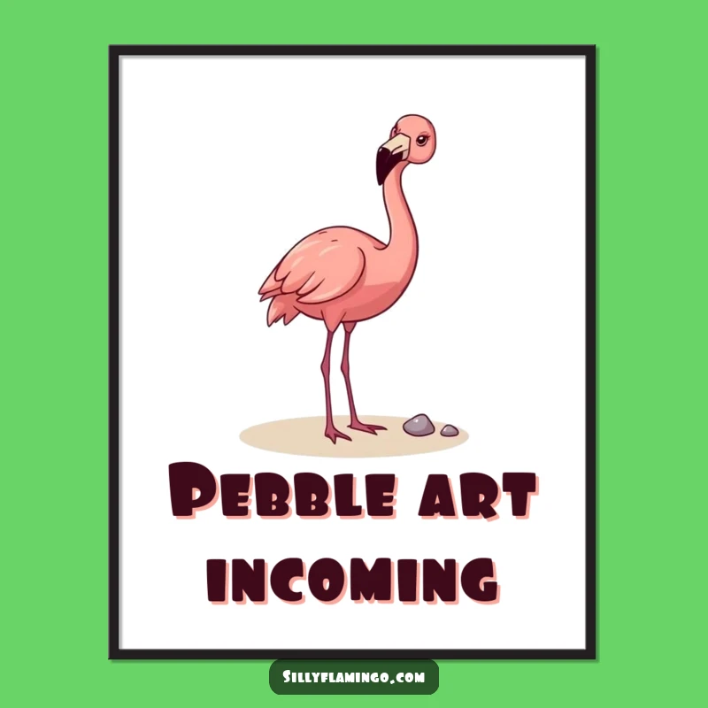 Funny Flamingo Pebble Toss Digital Art: Instant Joyful Decor, Perfect Funny Gift Download