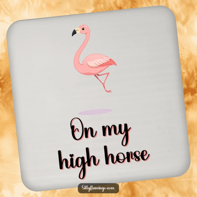 Funny drink coaster showcasing a long-legged flamingo in a leaping pose, offering humorous protection for surfaces.