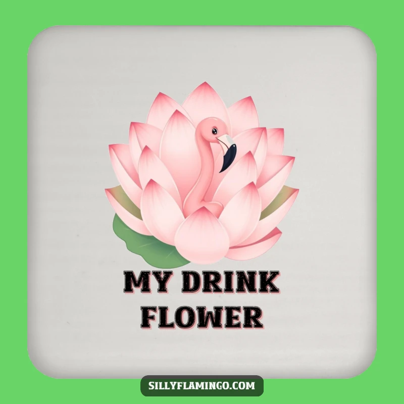 Funny Flamingo Drink Coaster - Lotus Flower Peekaboo Protector, Quirky Gift Set