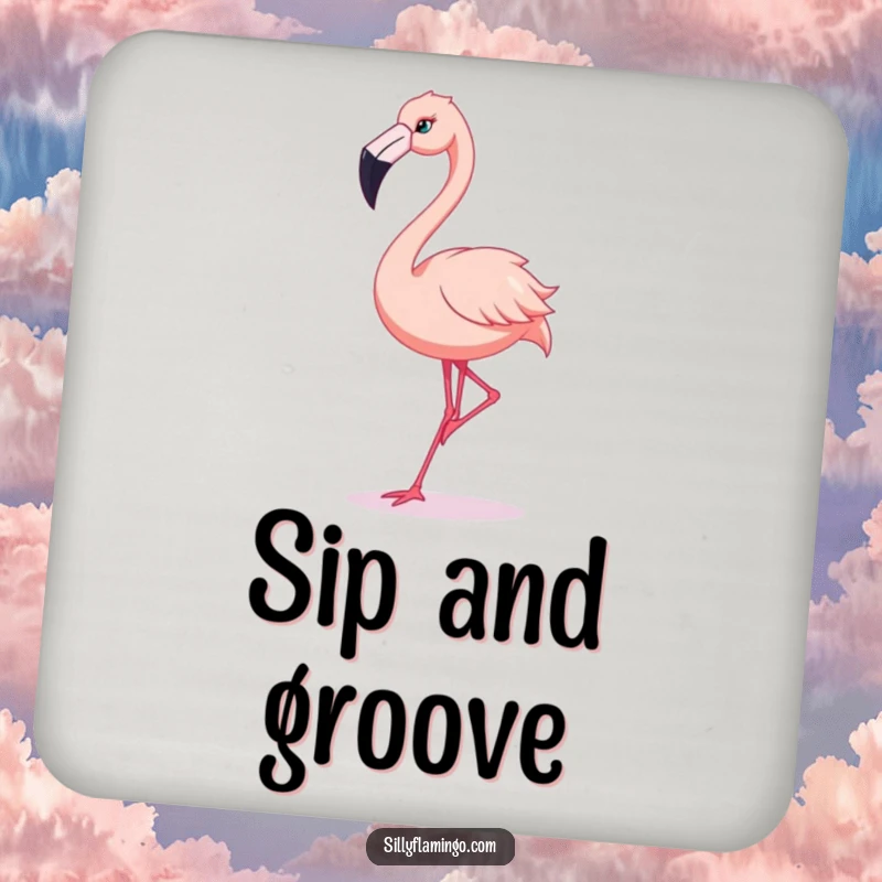 Funny Flamingo Coaster: Design shows a flamingo doing a comical, exaggerated dance, perfect for drinks.