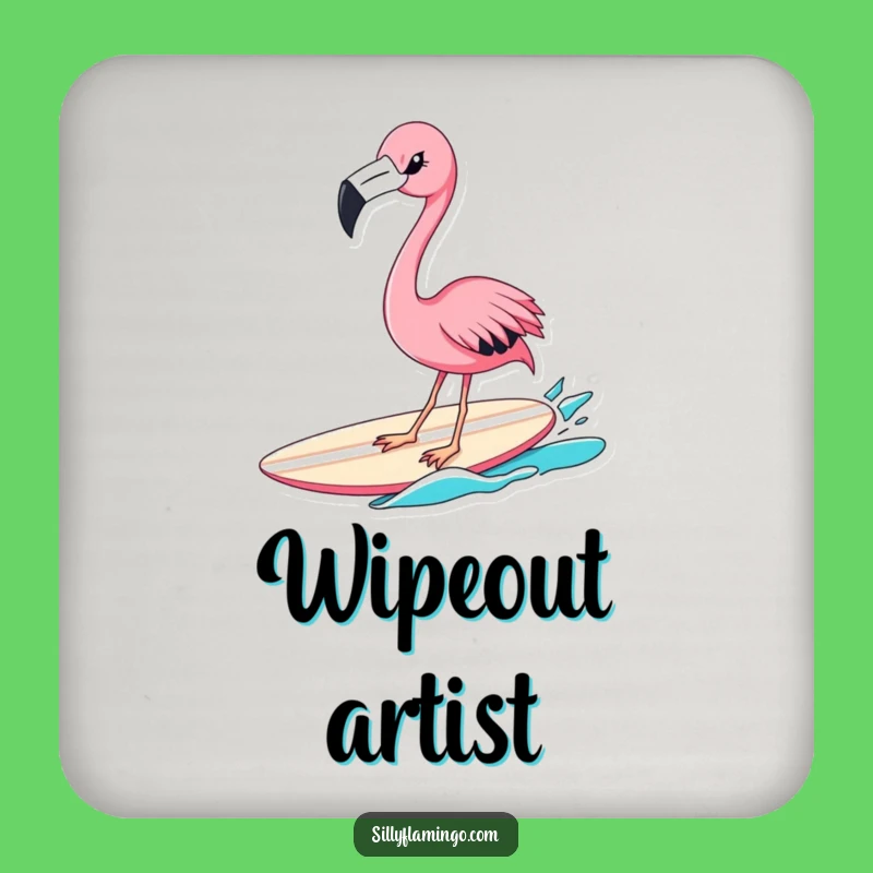 Funny Flamingo Surfer Coaster: Witty Winking Bird Drink Protector, Unique Gift