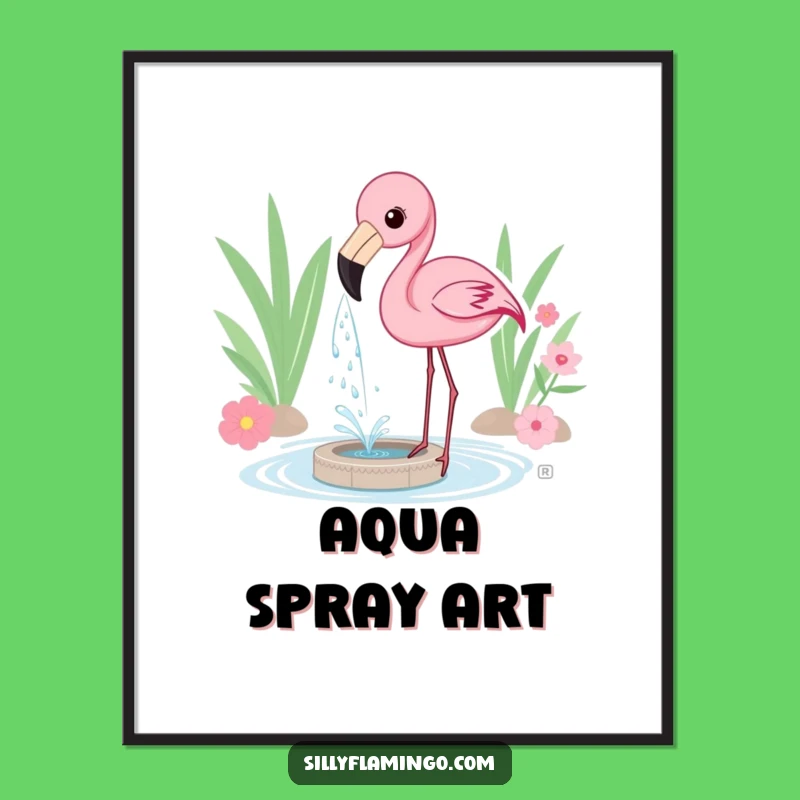 Funny Flamingo Water Spray Poster: Playful Art for a Cheerful Space