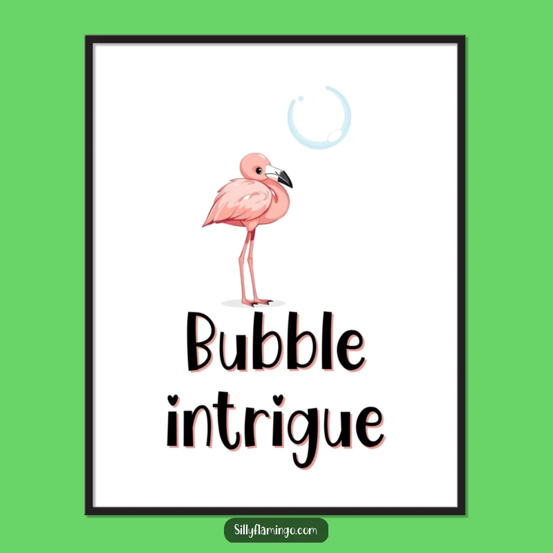 Funny Flamingo Poster: Curious Bubble Gazing, Whimsical Wall Art Gift!