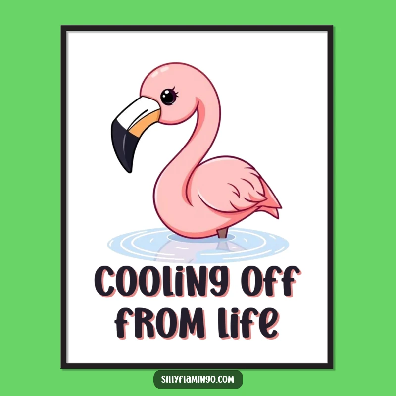 Funny Flamingo Water Dip Poster: Happy Beak Flamingo Wall Art Decor
