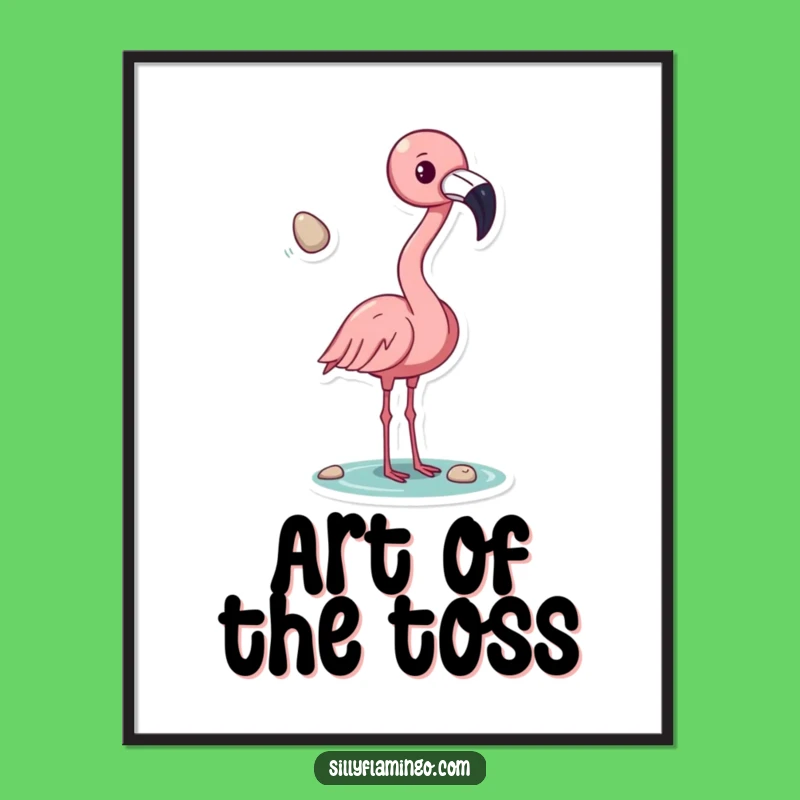 Funny Flamingo Pebble Toss Poster - Whimsical Bird Art Print, Great Wall Decor Gift!