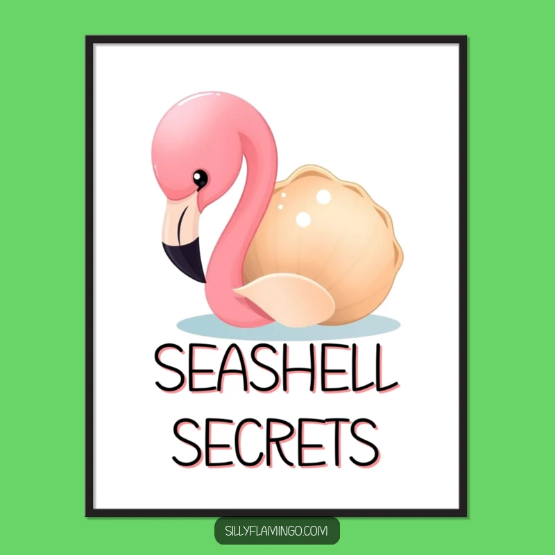 Funny Flamingo Poster: Curious Bird & Seashell Art, Hilarious Wall Decor Gift