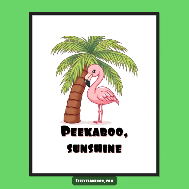 Funny Flamingo Tropical Art Poster - Quirky Peek Wall Decor Gift