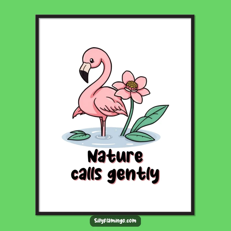 Funny Flamingo Flower Nudge Poster: Walls Blooming with Charm!