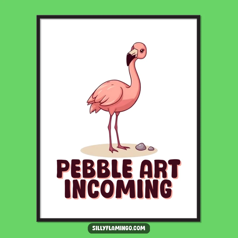 Funny Flamingo Pebble Toss Poster: Charming Wall Art, Hilarious Nature Decor, Ideal Funny Gift