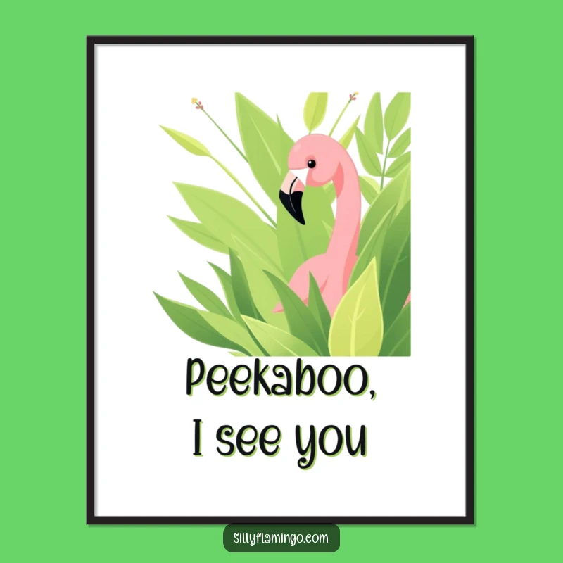 Funny Flamingo Poster: Quirky Art Print of Bird Peeking, Perfect Funny Gift Decor