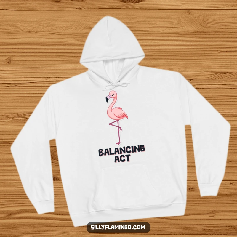 Funny Flamingo Wink Hoodie featuring an elegant, one-legged flamingo with a cheerful wink, offering warmth and playful style.