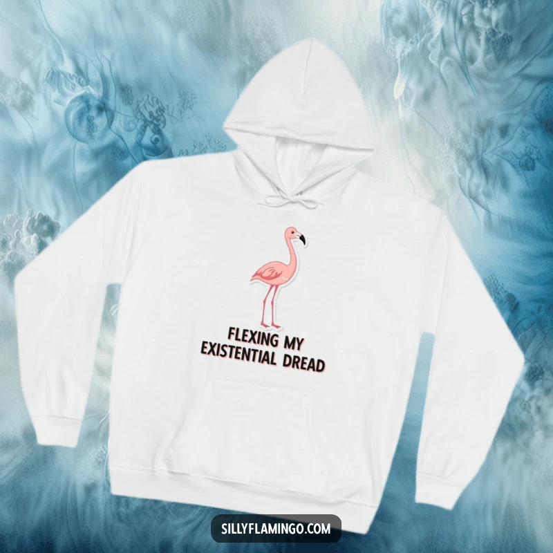 Funny flamingo hoodie showcasing a bird with its neck stretched gracefully upwards, offering cozy comfort and a humorous visual.