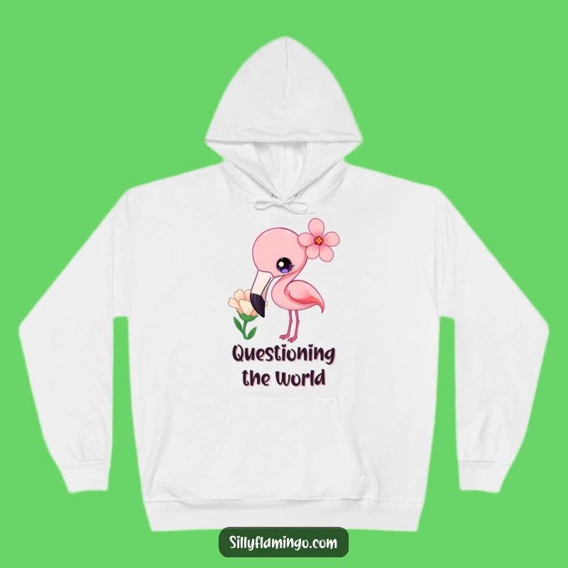 Funny Kawaii Flamingo Curious Flower Hoodie - Cozy & Whimsical Garden Gear