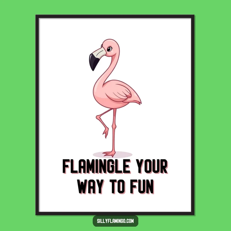 Funny Free Printable Wall Art: Happy Flamingo Balance for Quirky Downloadable Decor!