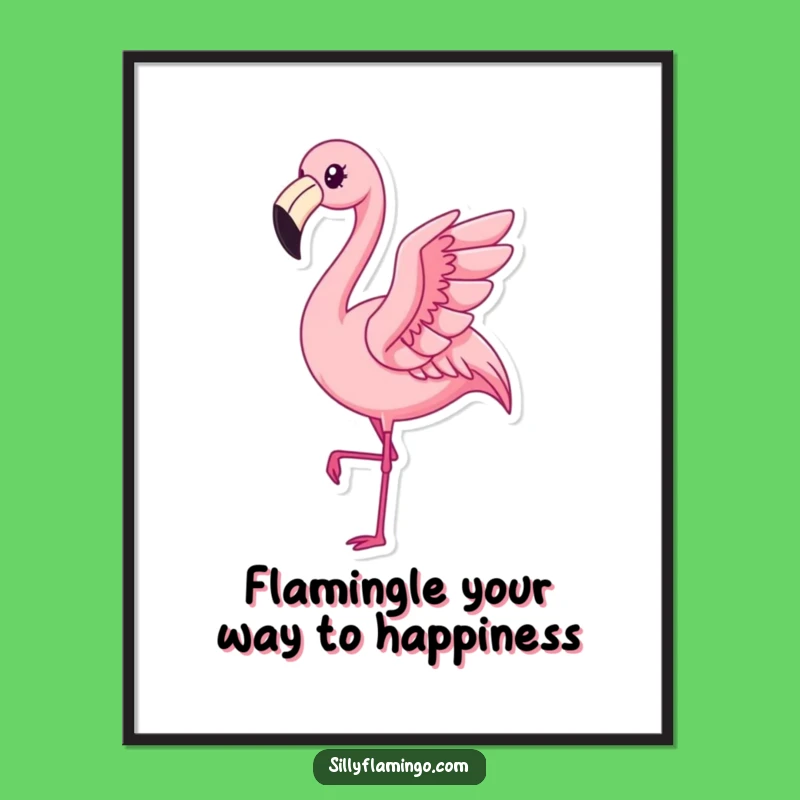 Free Printable Kawaii Flamingo Wall Art: Pleased Flap Downloadable Decor
