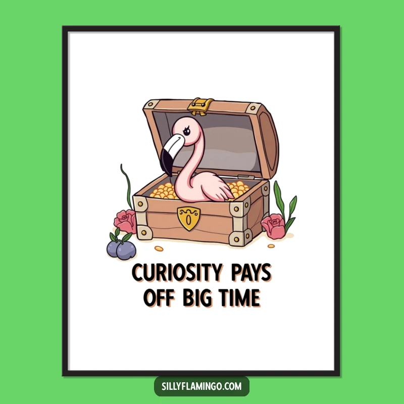 Free Printable Treasure Flamingo Wall Art: Funny Bird Adventure Downloadable Decor