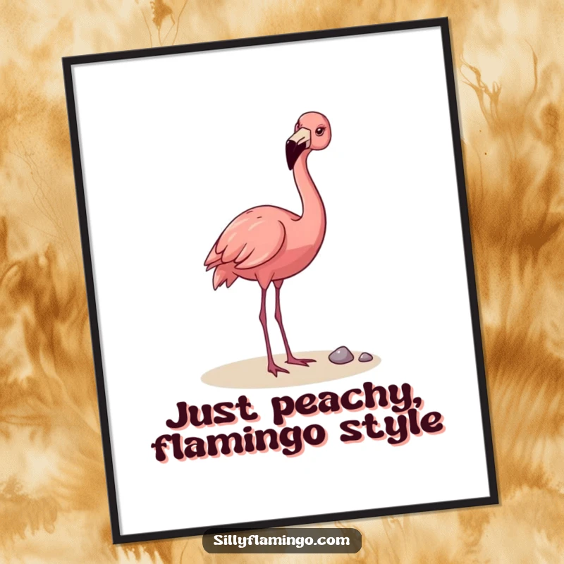 Funny Free Printable Wall Art: a happy flamingo playfully tossing a pebble, bringing whimsical charm to your decor.