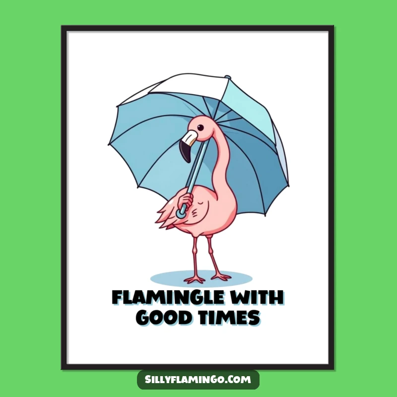 Free Printable Wall Art: Kawaii Flamingo Umbrella Wobble - Funny Decor