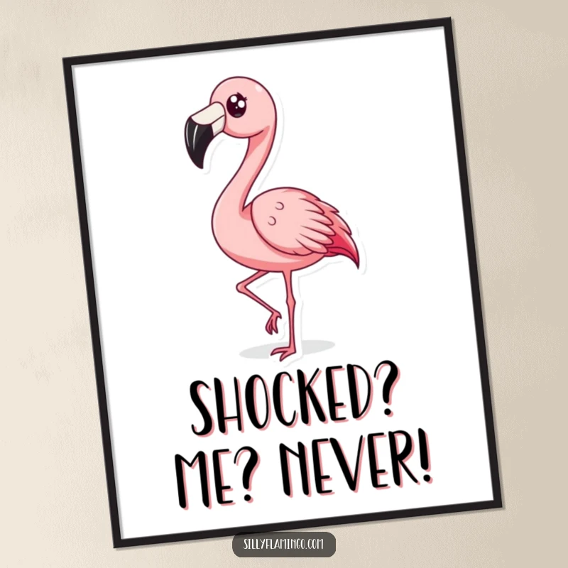 Funny Free Printable Wall Art: a surprised flamingo rapidly bobbing its head, creating a humorous and whimsical focal point.