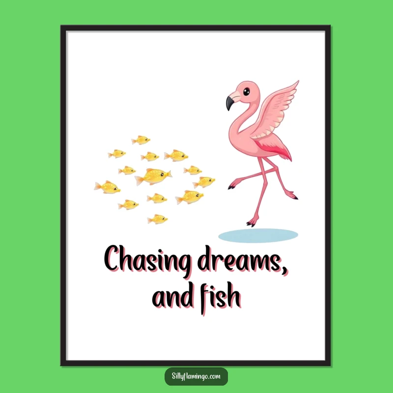 Free Printable Wall Art: Whimsical Flamingo Chase, Aquatic Fun, Downloadable Art