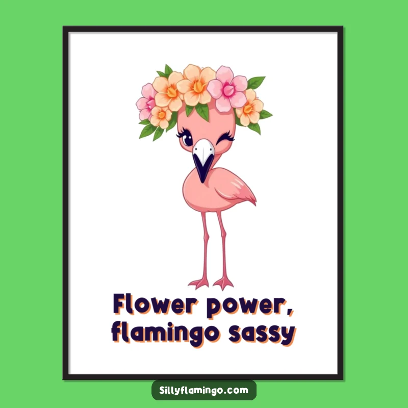 Funny Free Printable Wall Art: Winking Flamingo Flower Crown Downloadable Decor