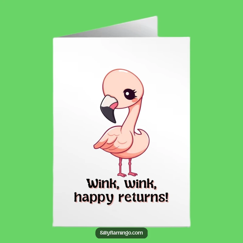 Cute Free Printable Birthday Card: Kawaii Flamingo Wink - Adorable Downloadable Fun!