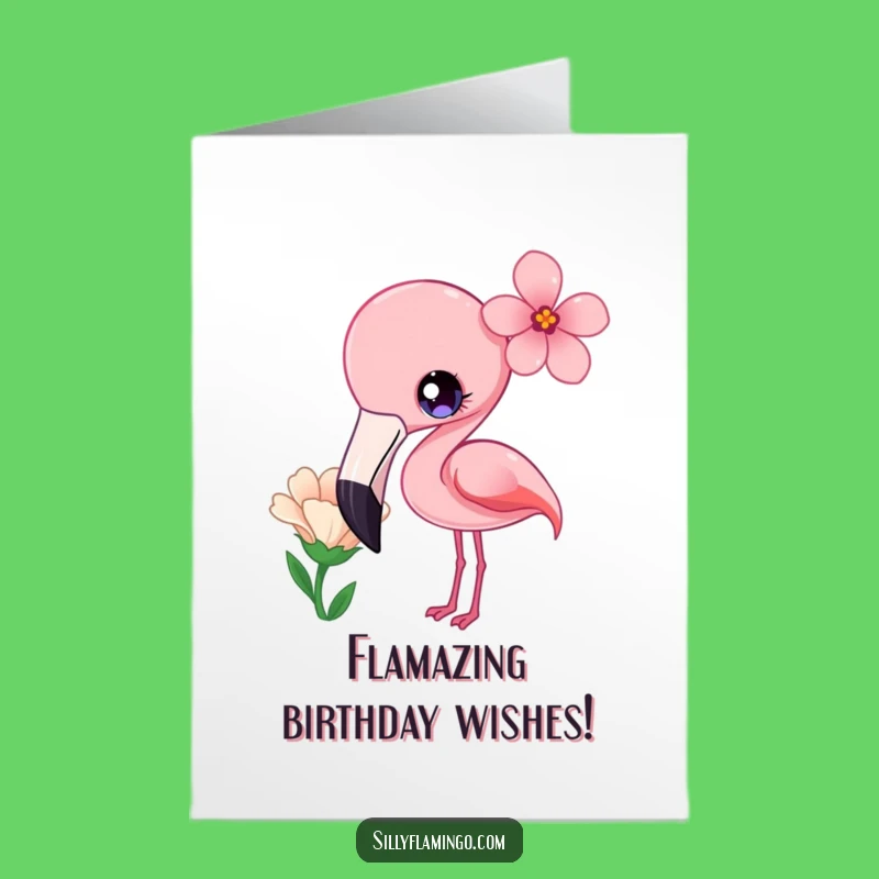 Free Printable Birthday Card: Curious Kawaii Flamingo Flower Funny Downloadable Gift