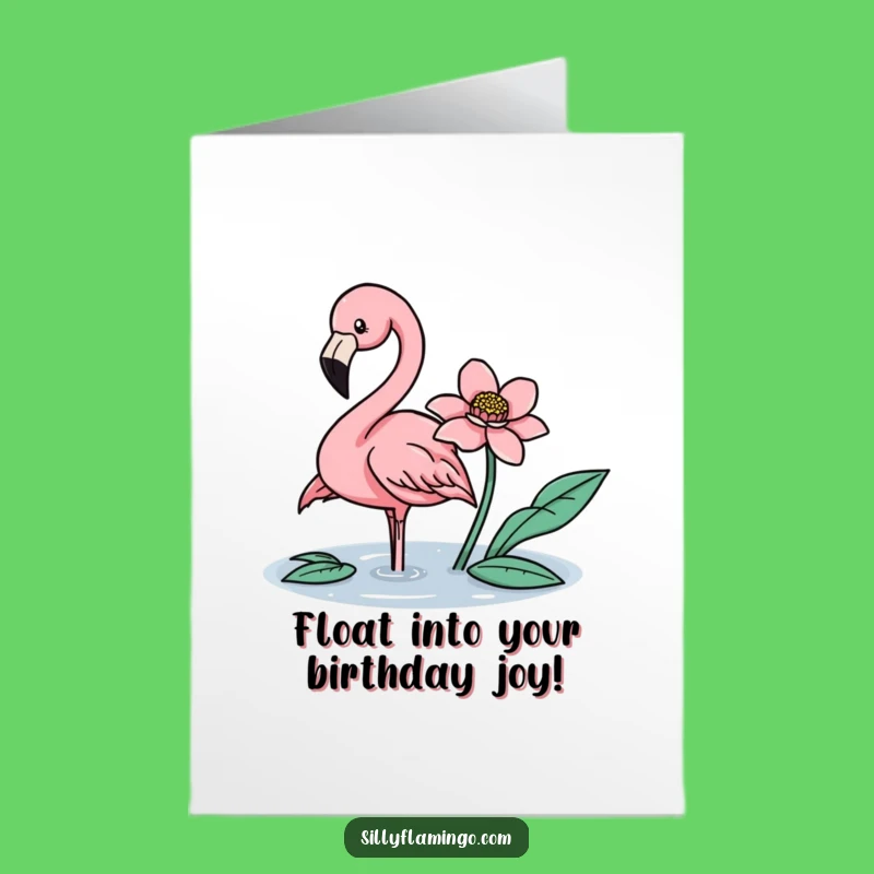 Free Printable Birthday Card: Flamingo Nudges Flower - Gentle Downloadable