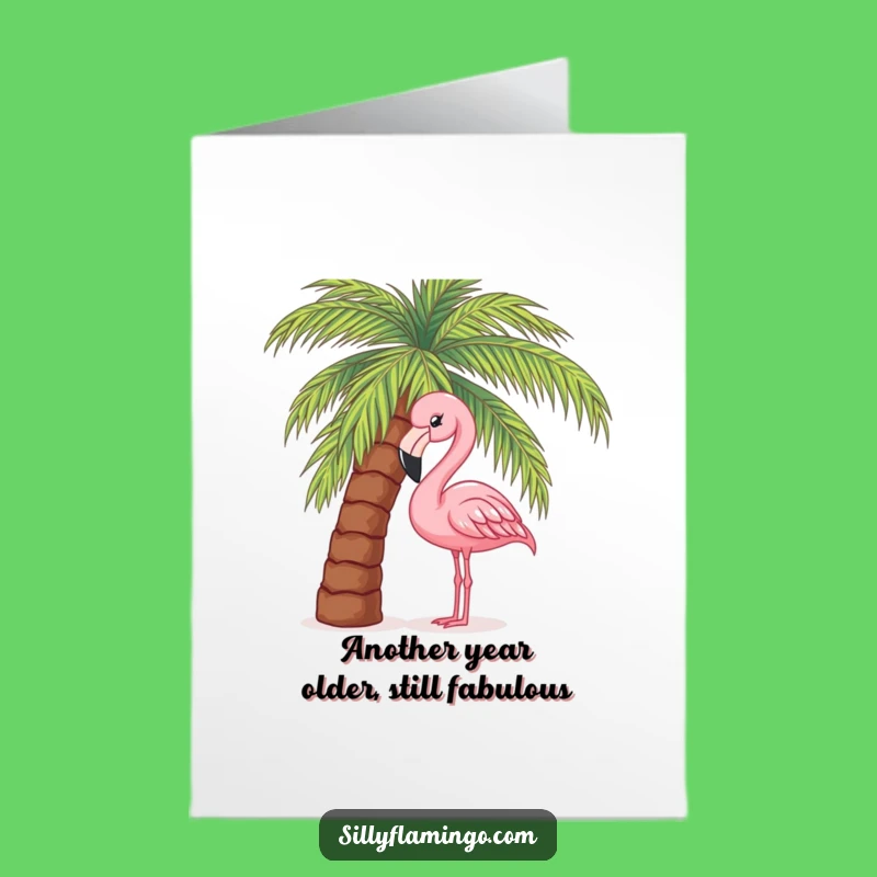 Free Printable Birthday Card: Curious Flamingo Behind Palm Tree Funny Downloadable Gift