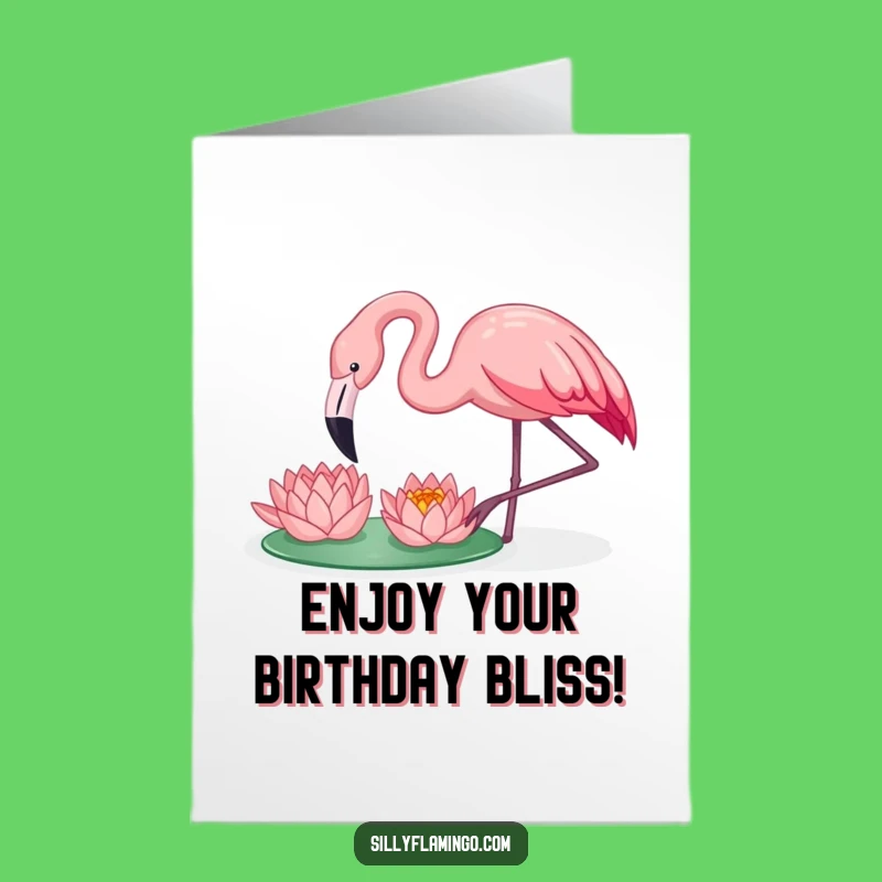 Free Printable Birthday Card - Happy Flamingo Enjoys Birthday Lily Pad!